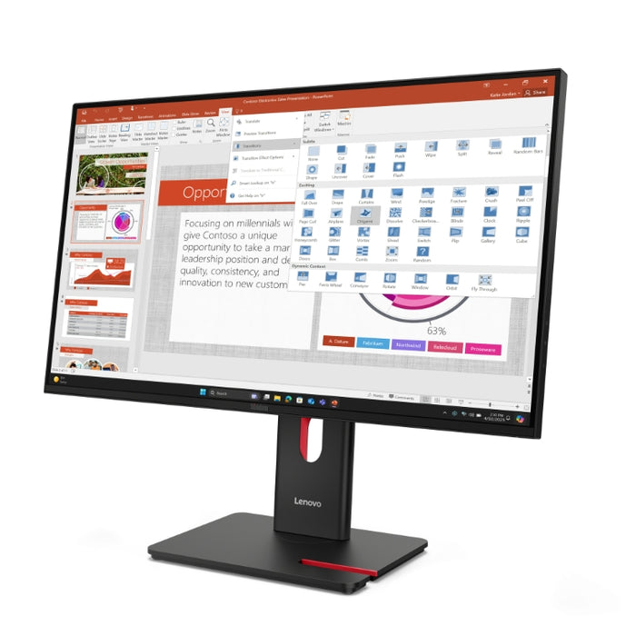 Lenovo ThinkVision T27-40 27" IPS, WLED, 1920x1080, 4ms, 48Hz - 120Hz, 300 cd/m2, 1500:1, HDMI, DP, VGA, USB hub, Tilt, Swivel, Pivot, Height Adjust Stand