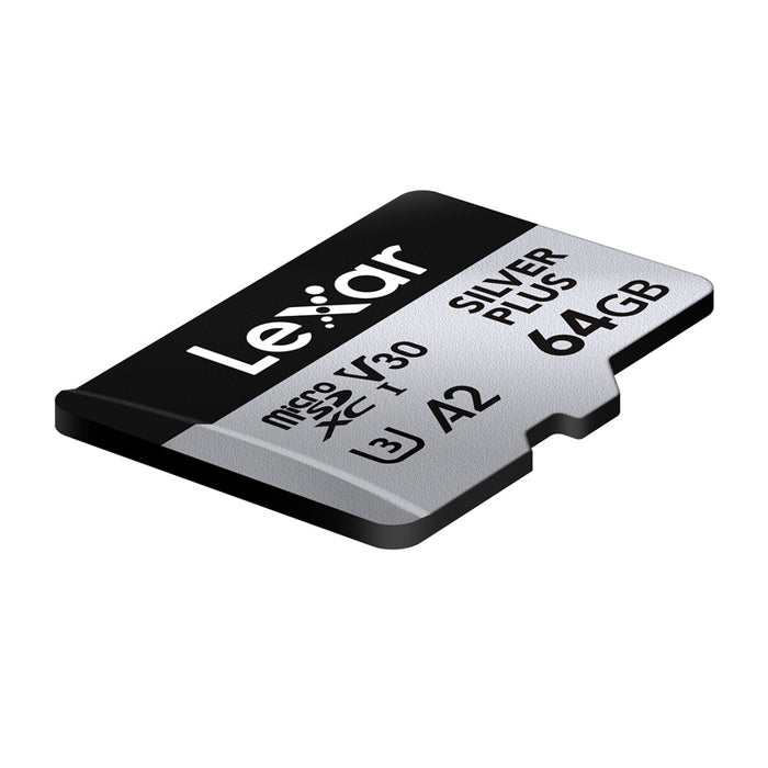 Set of 2 Lexar High-Performance Silver Plus microSDXC 2x64GB memory cards + adapter