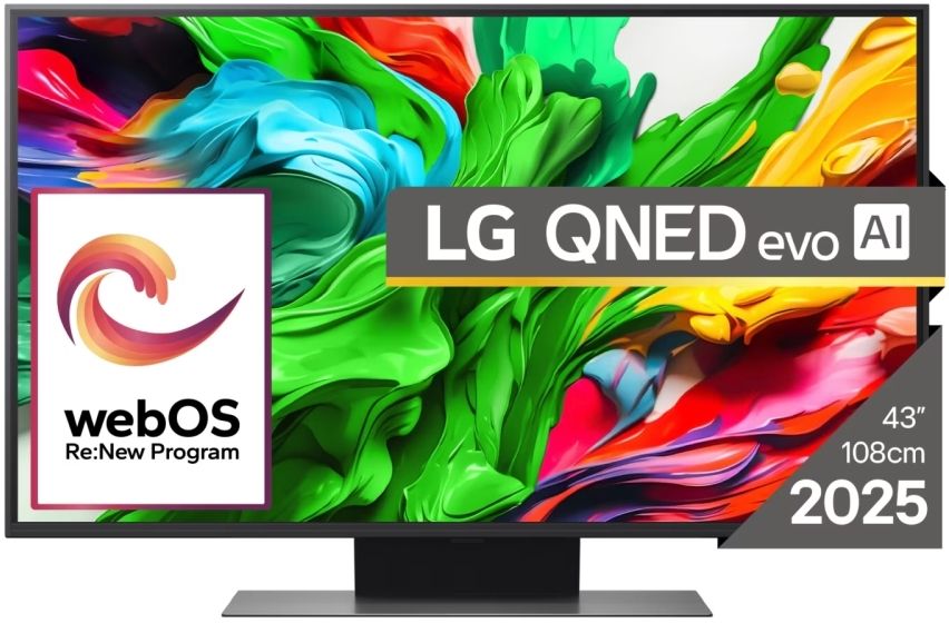 LG 43QNED86A3C, 43" 4K QNED HDR Smart TV, 3840x2160, 60Hz Native (VRR 144Hz), DVB-T2/C/S2, Alpha 7 AI Processor, HDR 10 PRO, webOS 25 ThinQ, 4K Upscaling, WiFi 5, Dolby Vision, Bluetooth 5.1, AirPlay 2, LAN, CI, HDMI, SPDIF, Stand