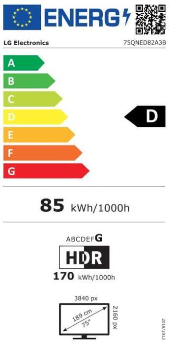 TV LG QNED 75QNED82A3B, 75"(189 cm), AI, 4K, Smart TV, 2025