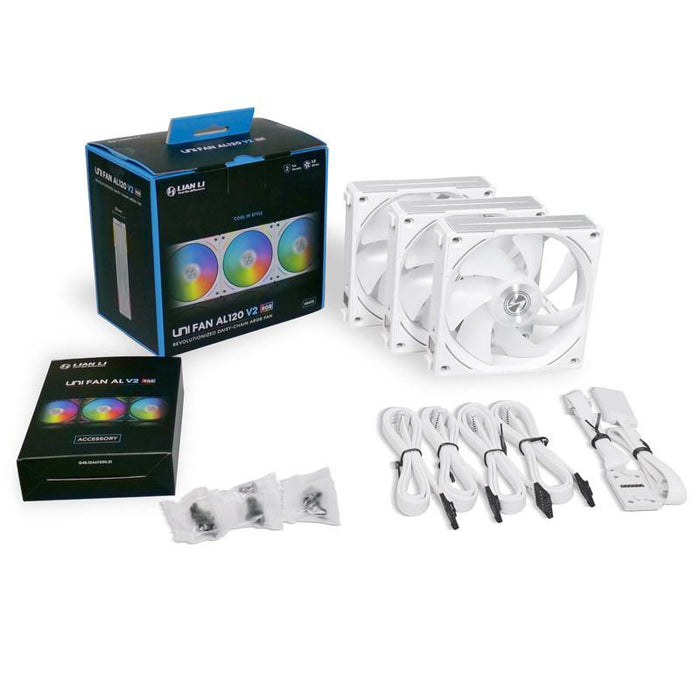 Lian-Li UNI AL120 V2 ARGB PWM fans, 3 pieces in a set, Controller included, White