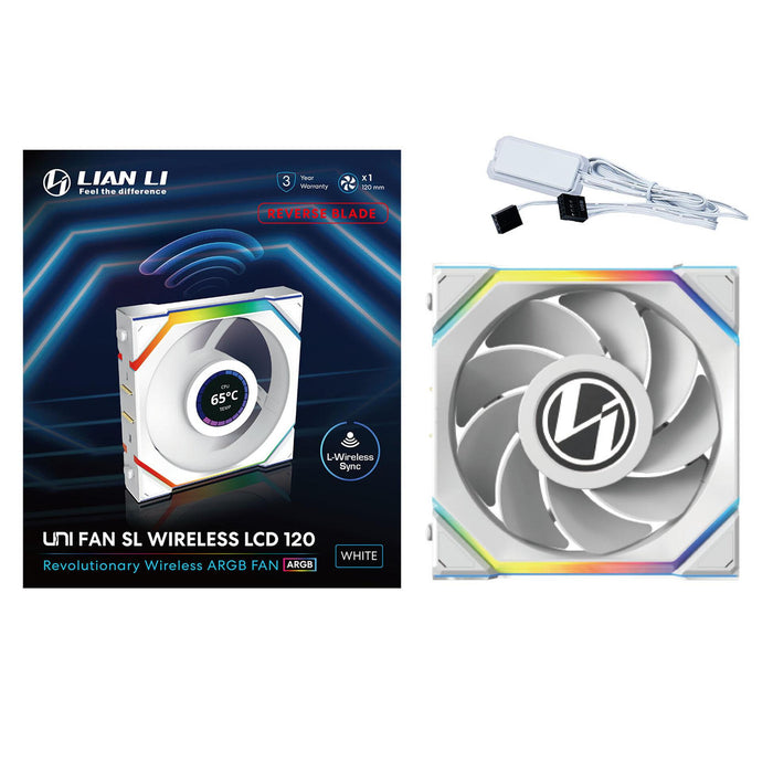 Fan Lian Li UNI FAN SL Wireless LCD Reverse Blade ARGB PWM - 120 mm White