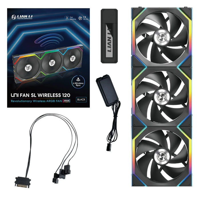 Fans 3pcs Lian Li UNI FAN SL Wireless ARGB PWM - 120 mm Black + Controller