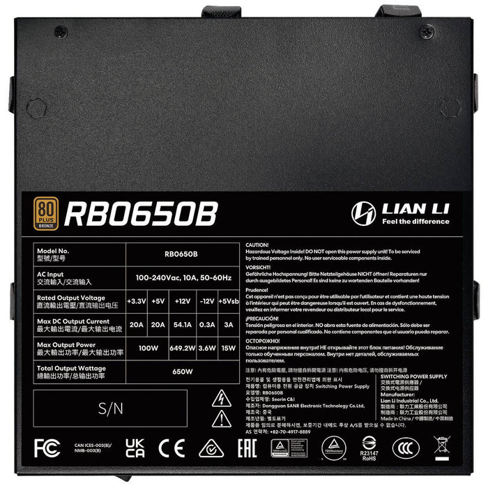 Power supply unit Lian Li RB650B Black 650W 80+ Bronze PCIe 5.1, ATX 3.1