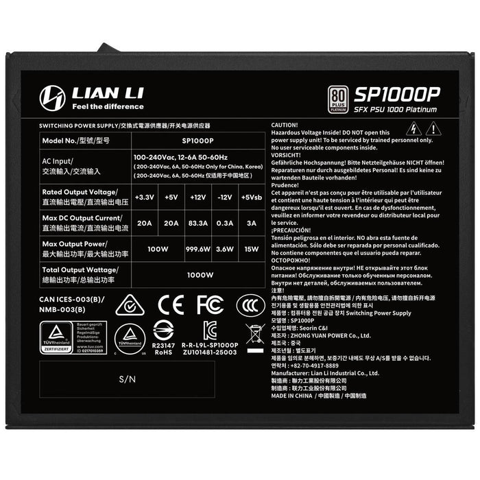 Power supply unit Lian Li SP1000 Black 1000W 80+ Platinum PCIe 5.1, ATX 3.1