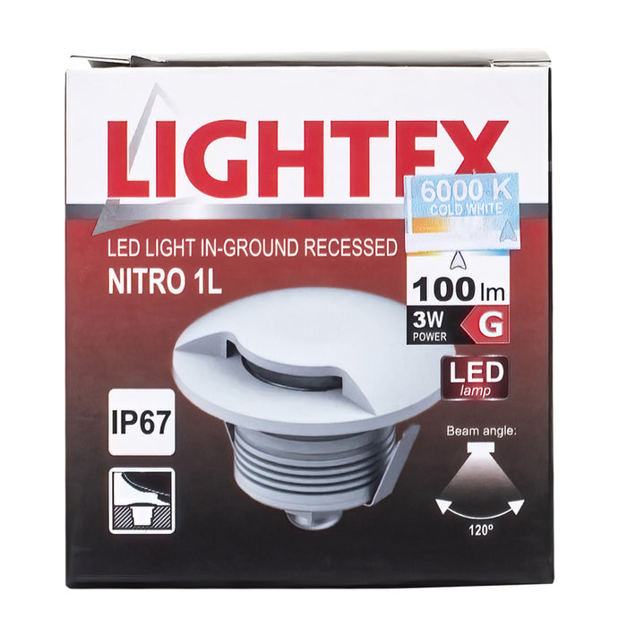 LED FIXTURE FOR BUILDING IN THE GROUND 24V 3W 6000K IP67 Ф60 SILVER LIGHTEX NITRO 1L