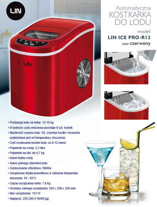 Portable ice cube maker LIN ICE PRO-R12 red