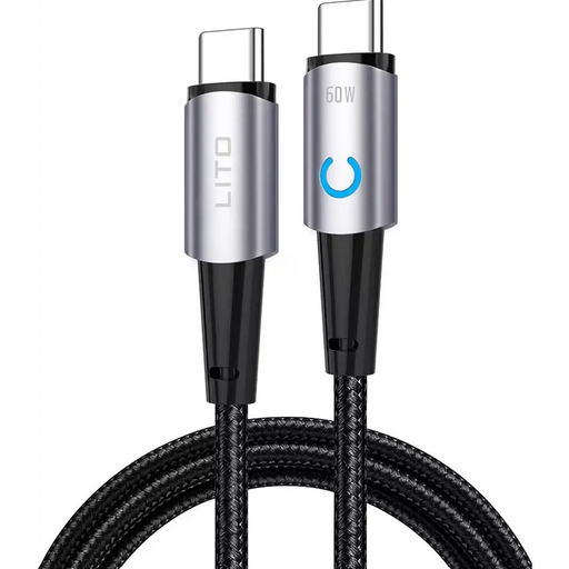 Lito - Data cable Type-C to Type-C fast charging 60W with LED 1.2 m Black - Кабели<<<Кабели и