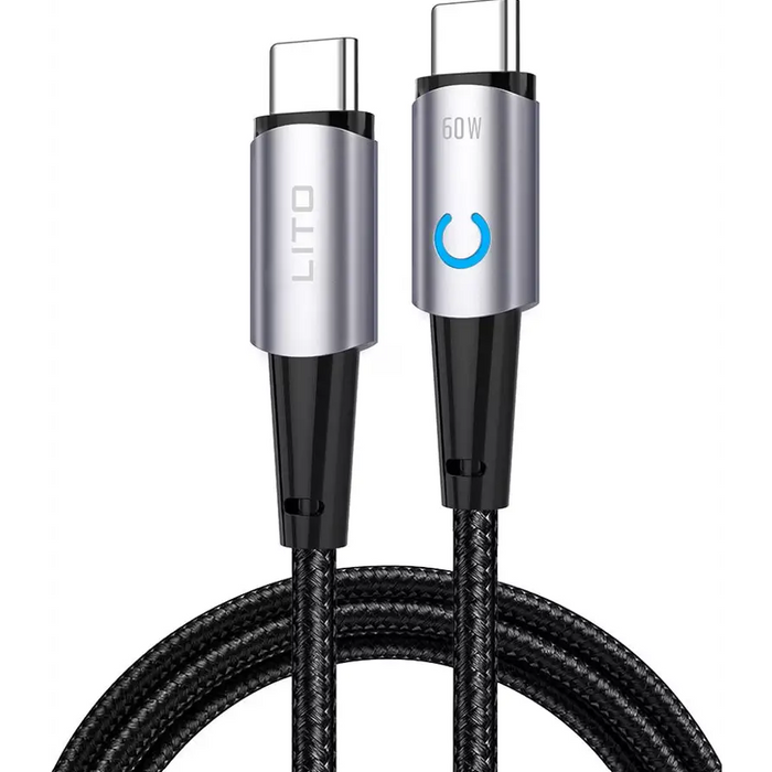 Lito - Data cable Type-C to Type-C fast charging 60W with LED 1.2 m Black - Кабели<<<Кабели и