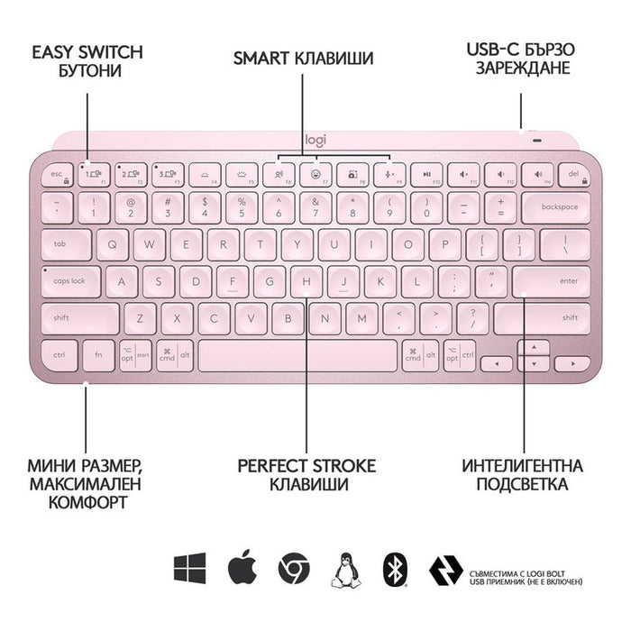 Keyboard LOGITECH MX Keys Mini Rose 920-010500 US International