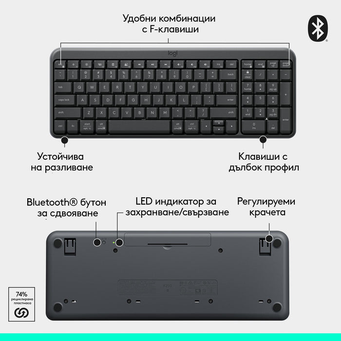 Logitech K250 Graphite Wireless Keyboard - Cyrillic