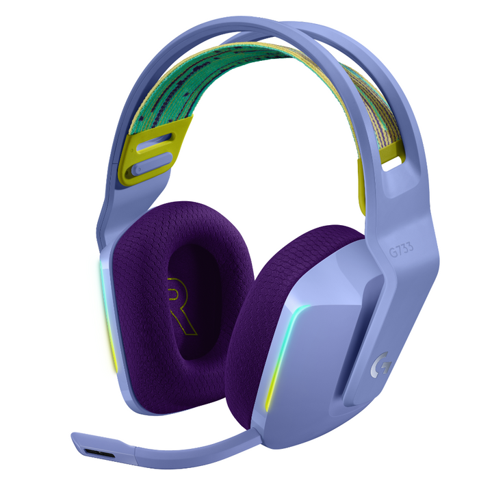 Logitech G733 Lilac Lightspeed Wireless RGB Gaming Headset, Microphone, Purple