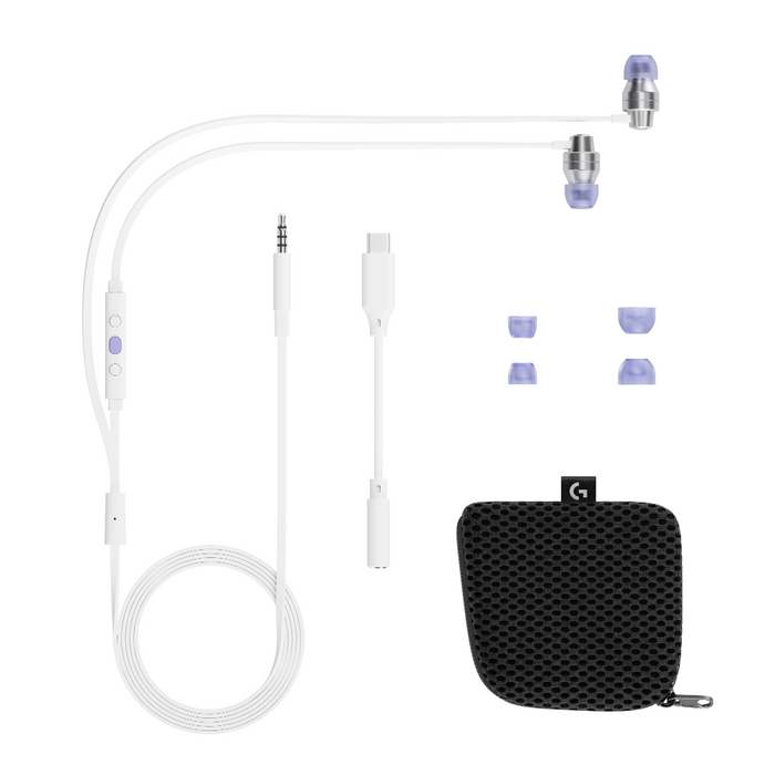 Gaming headset with microphone Logitech G333 In-ear 3.5 mm + USB-C adapter, plugs wired, white