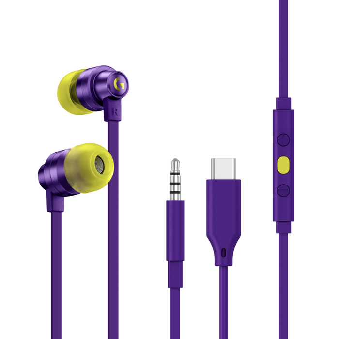 Gaming headset with microphone Logitech G333 In-ear 3.5 mm + USB-C adapter, plugs wired, purple