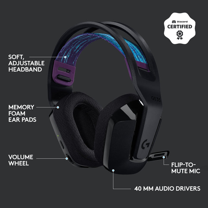 Logitech G535 Lightspeed Wireless Gaming Headset, Microphone, Black