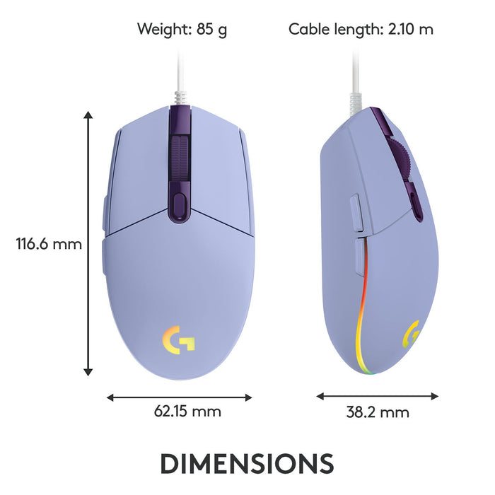 Logitech G102 LightSync Gaming Mouse, RGB, Optical, Wired, USB, Purple