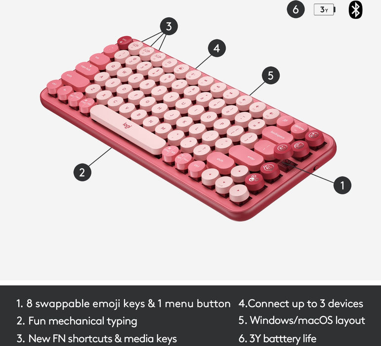Keyboard LOGITECH POP KEYS ROSE 920-010737