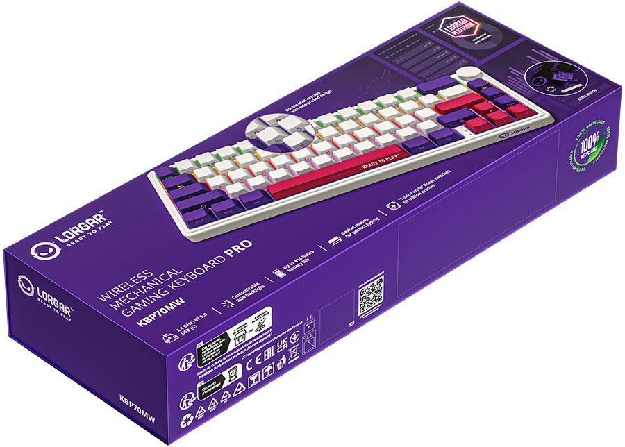 Wireless Keyboard LORGAR BP70MW WHITE PURPLE PINK LRG-KBP70MW-WH-US