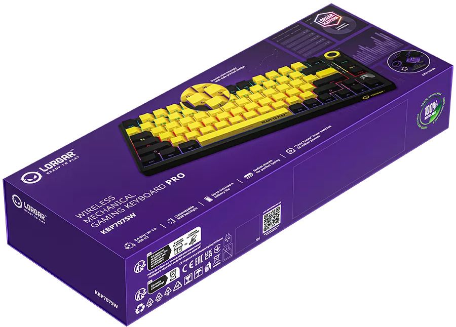 Wireless Keyboard LORGAR KBP7075W BLACK YELLOW LRG-KBP7075W-YL-US