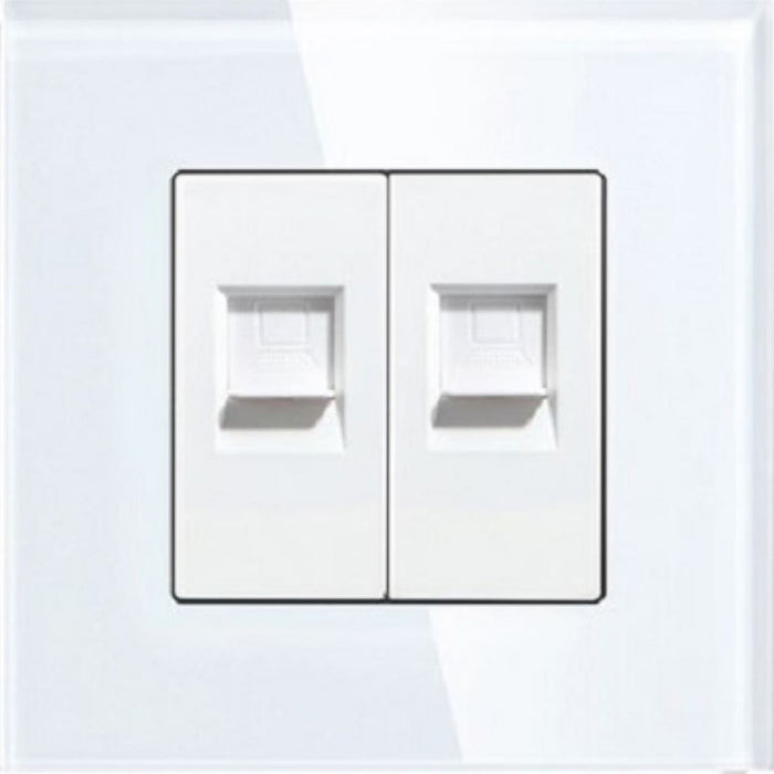 SOCKET 2XRJ45 CAT5 FRAME GLASS WHITE LUXON