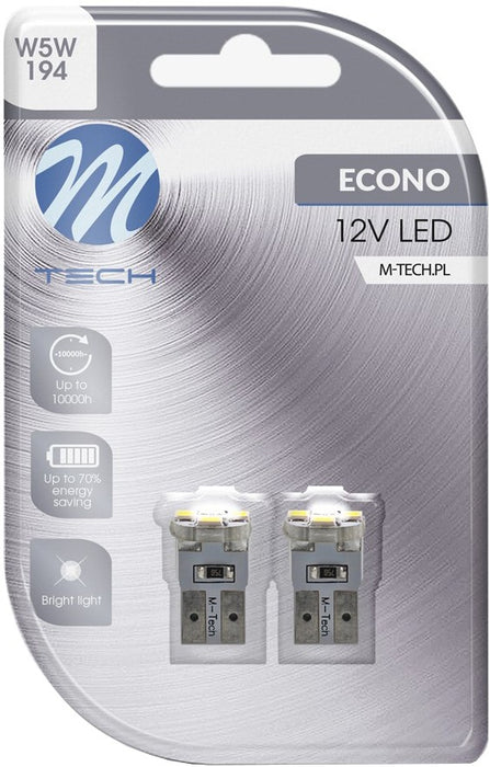 M-TECH ECONO LED W5W 4xSMD2835 6000K 0,5W 12V BLISTER X2 PCS