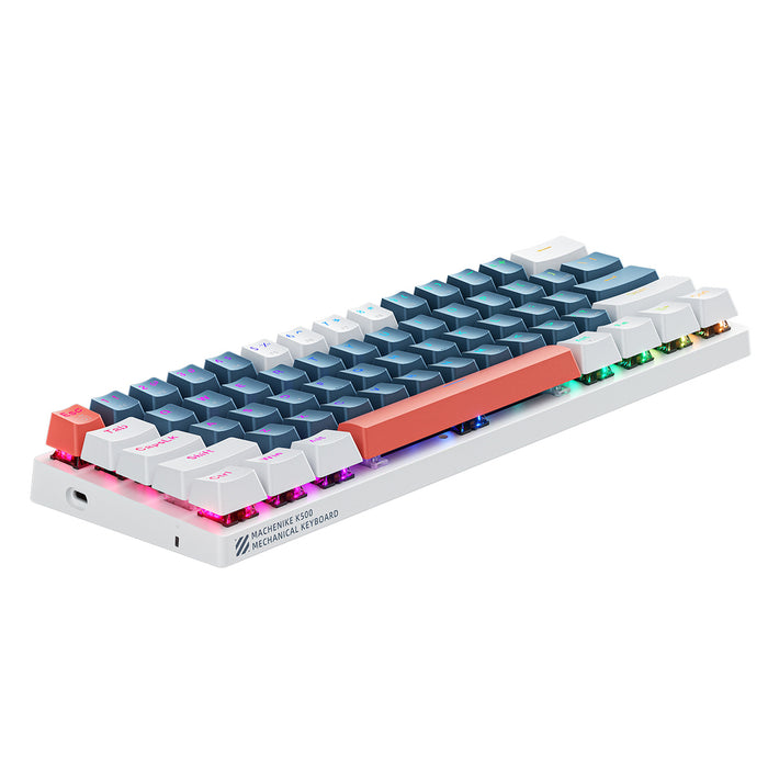Machenike K500-B61 Wired Mechanical Gaming Keyboard with Backlight Blue Switch - Blue and White