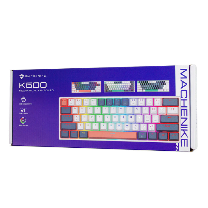 Machenike K500-B61 Wired Mechanical Gaming Keyboard with Backlight, Red Switch - White and Blue