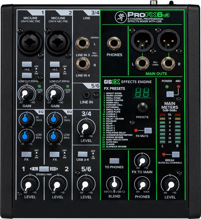 Mackie ProFX6v3 - 6-channel analogue mixer with USB interface, black