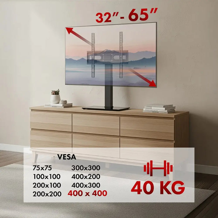Maclean universal TV stand for RTV cabinet stand max. 40kg max. VESA 400x400 height and angle adjustment for 32-65’’ TV