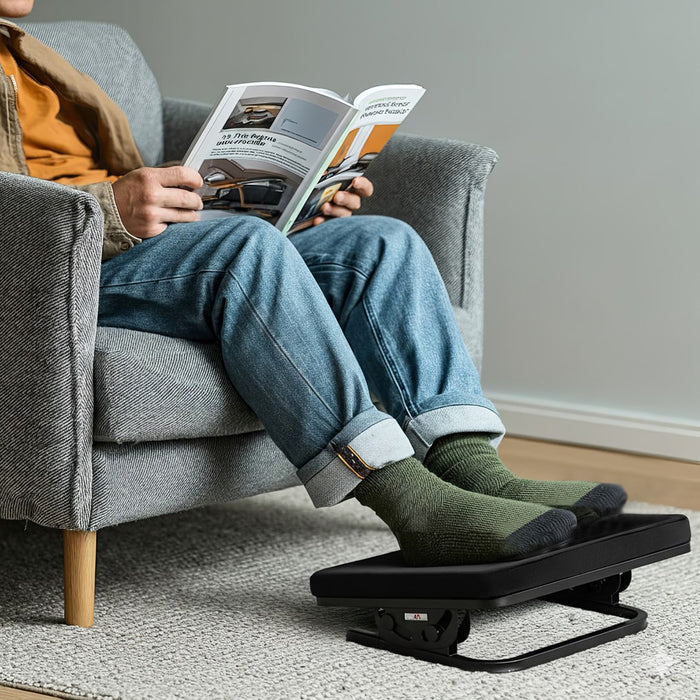 Maclean MC-460 Ergonomic Footrest Leg Foot Rest Infinitely Adjustable Angle Under Desk Removable Cushion Cushioned
