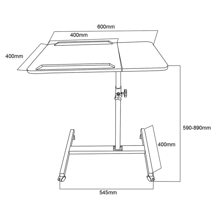 Maclean mobile desk/laptop stand, black, height adjustment 59-89cm, max. 30kg , MC-121 B
