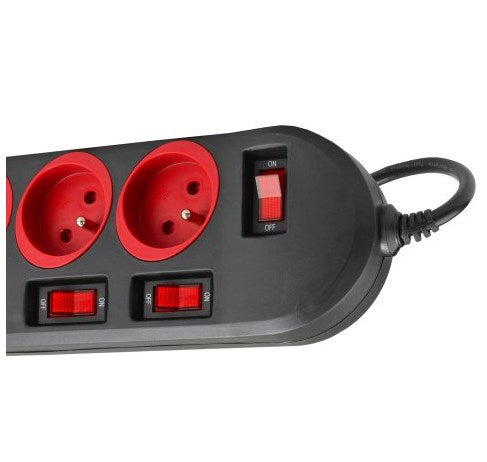 Maclean MCE204 power extension 1.5 m 5 AC outlet(s) Indoor Black, Red