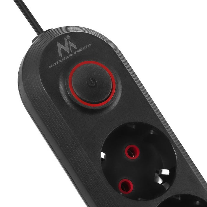 Maclean power strip, 3-socket extension cable + 3xUSB, 110-240V AC 50/60Hz, 2.1A max 2500W, 1.5m, black, MCE394 B