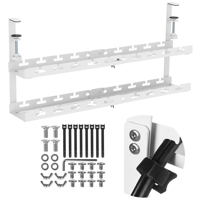 Maclean under-desk cable organizer, max. load 5kg, max. 728mm, 2 levels, white, MC-102 W
