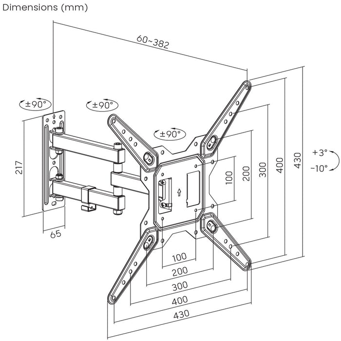Maclean TV or monitor mount, universal, max VESA 400x400, 23-55", 30kg, black, MC-701N