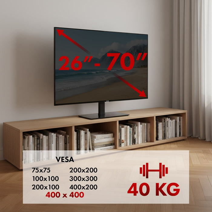 Maclean MC-450 Universal TV Stand for TV Cabinet max. 40kg, max. VESA 400x400 32-65" Tempered Glass Base 3-Level Height Adjustment