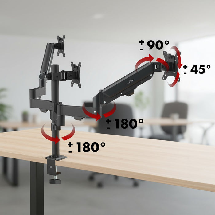 Maclean 3 monitor mount, gas spring, 17"-27", 2-8kg, black, MC-137