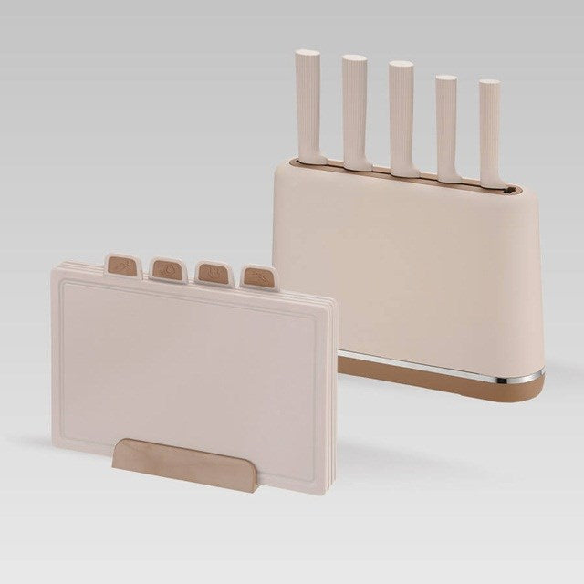 Maestro MR-1412-BEIGE Knife set with block + Cutting board set Beige