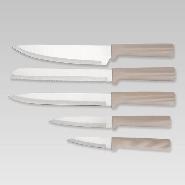 Maestro MR-1412-BEIGE Knife set with block + Cutting board set Beige