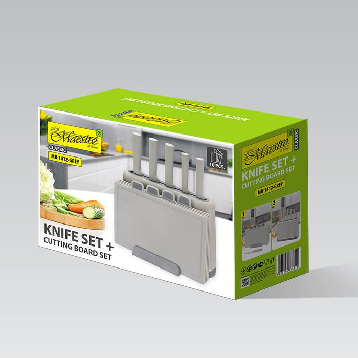 Maestro MR-1412-GREY Knife set with block + Cutting board set Gray