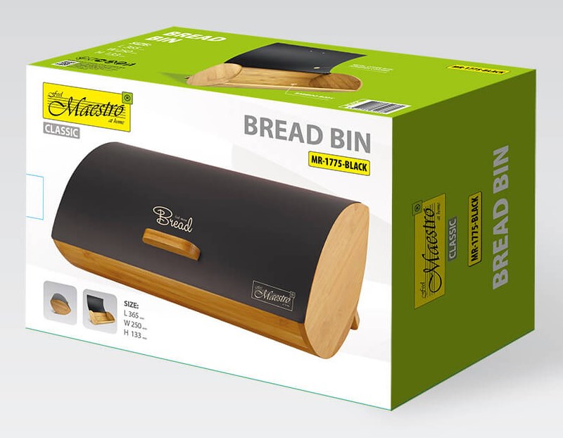 Maestro MR-1775-BLACK bread box Other Black, Wood Bamboo, Metal