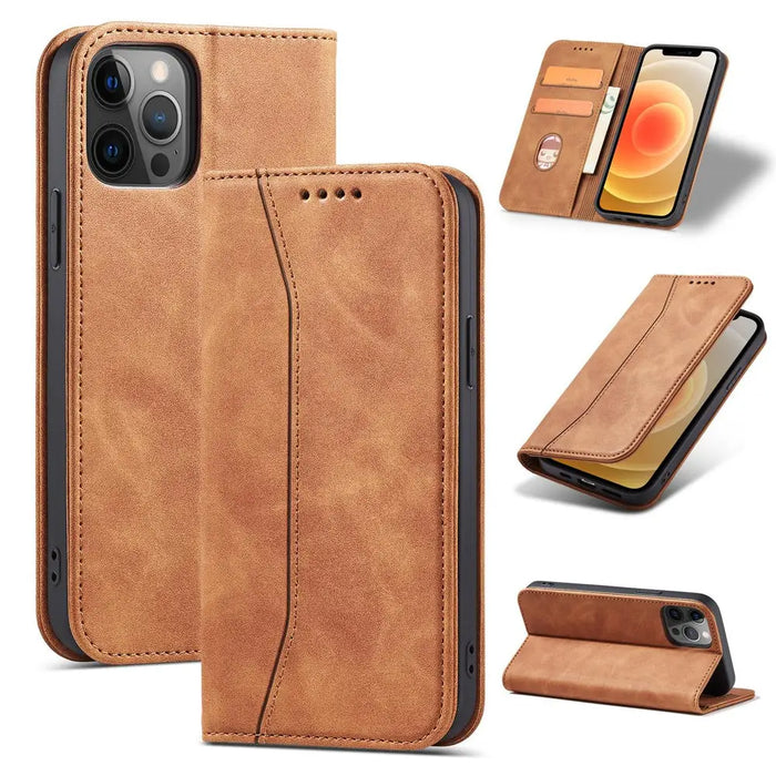 Magnet Fancy Case Case for iPhone 12 Pro Max Pouch Wallet Card Holder Brown - Cell phone cases and covers<<<HurtelXML