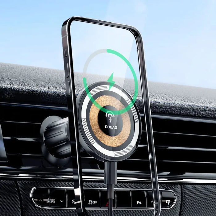 Magnetic holder with MagSafe inductive charger for 15W Dudao F12MAX ventilation grille - black - Cell phone
