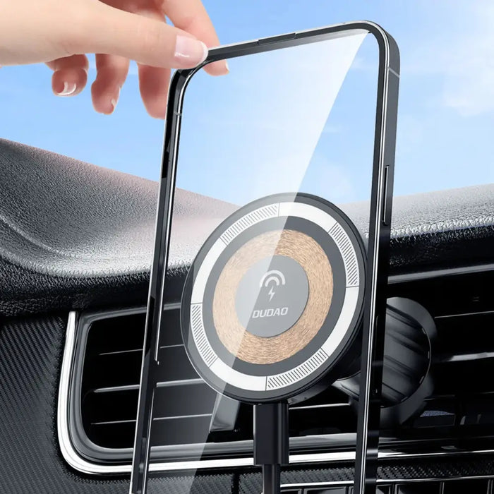 Magnetic holder with MagSafe inductive charger for 15W Dudao F12MAX ventilation grille - black - Cell phone