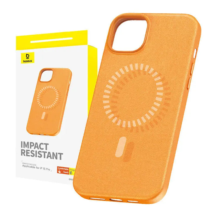 Magnetic Phone Case for iPhone 15 Pro Baseus Fauxther Series (Orange) - Protective cases for smartphones<<<Cases<<<GSM
