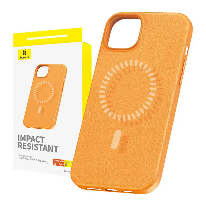 Magnetic Phone Case for iPhone 15 ProMax Baseus Fauxther Series (Orange) - Protective cases