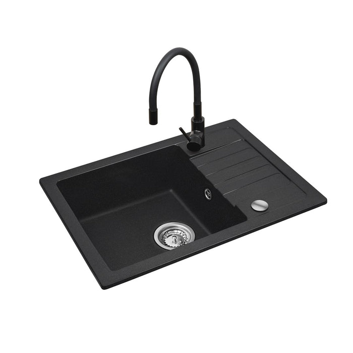 Black sink set with flexi faucet - MAIDSINKS BALI sink (62x44) 1B1D black + Flessi Black Edition faucet