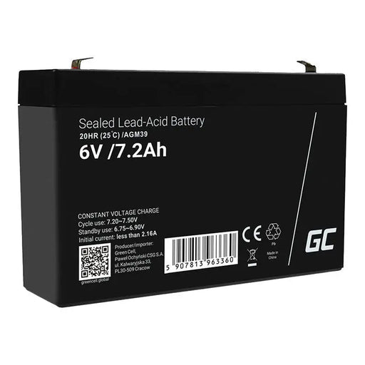 Maintenance-free AGM VRLA Battery Green Cell AGM39 6V 7.2Ah (for alarm system cash register toy)