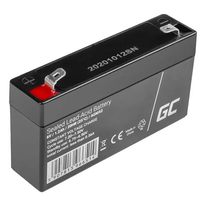 Maintenance-free AGM VRLA Battery Green Cell AGM52 6V 1.2Ah (for alarm system cash register toy)