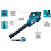 Makita DUB362Z cordless leaf blower 193 km/h Black Turquoise 18 V Lithium-Ion (Li-Ion) - Vacuum cleaners and leaf